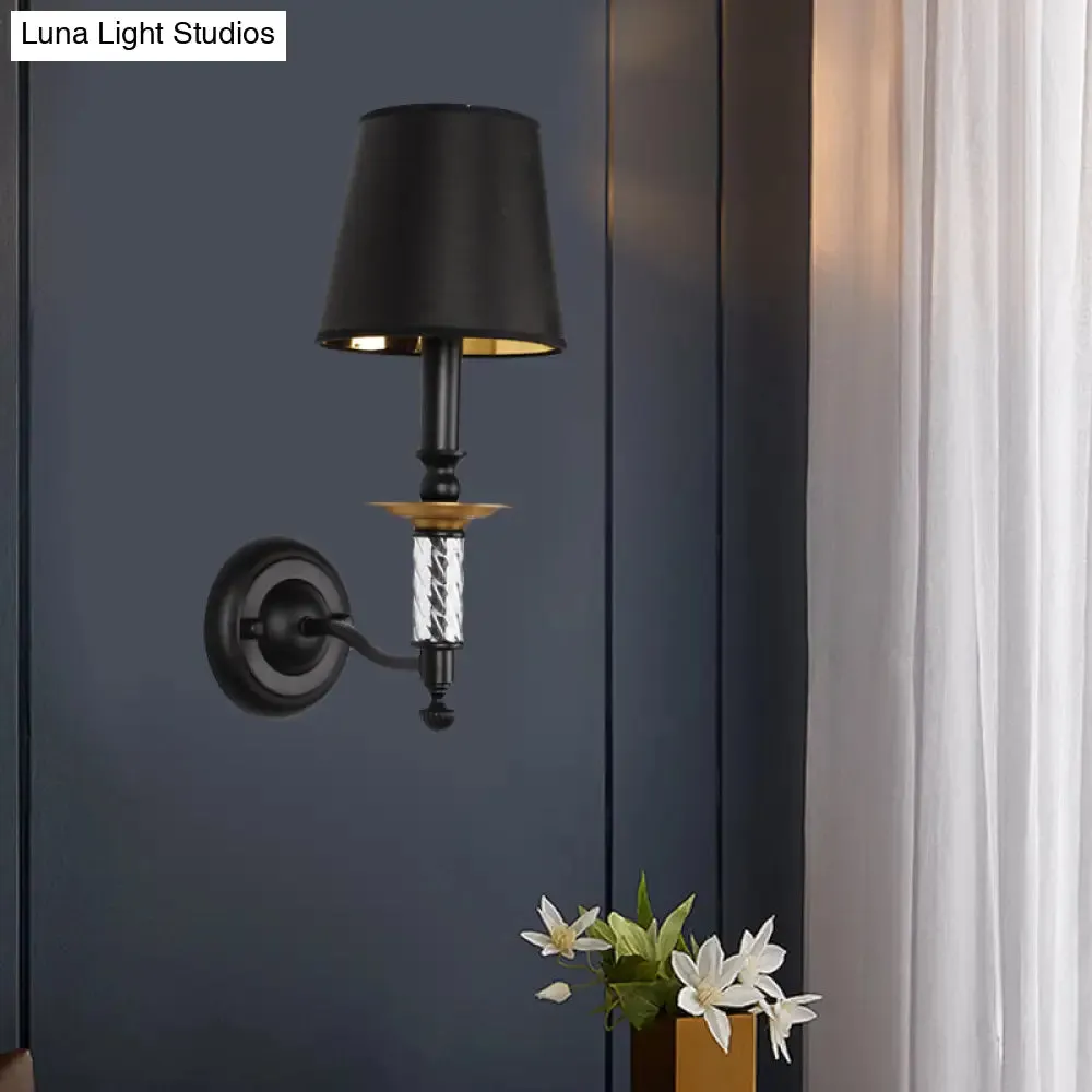 Traditional Fabric Wall Sconce Light – 1-Light Black Fixture with Acrylic Tubular Décor